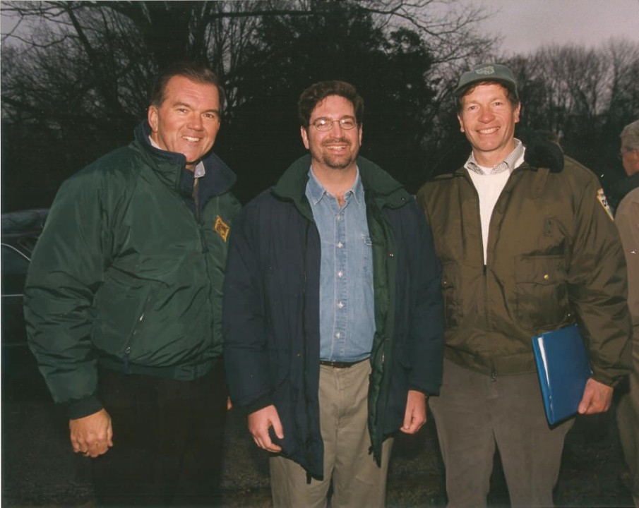 Josh First with Governor Tom Ridge and DCNR Secretary John C. Oliver, at the December 15, 1999 official signing of the first Growing Greener program, in Chester County, PA.