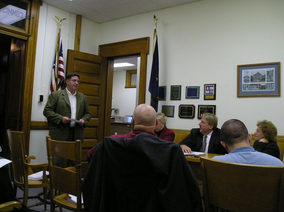 Josh First speaking to county commissioners in Towanda, Bradford County,