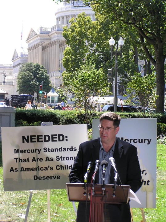Josh First speaking in Washington DC on September 8, 2005 at a tri-partisan press conference on mercury standards